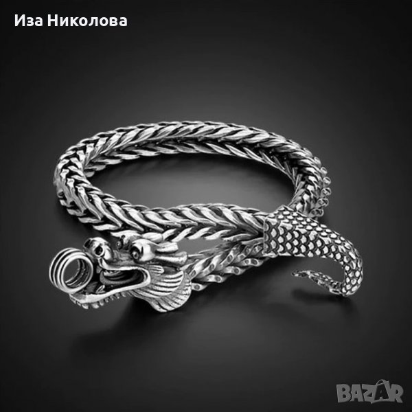 Сребърна гривна с дракон, снимка 1