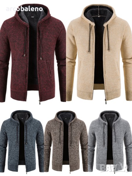 Ежедневно мъжко плетено яке с качулка и цип, 5цвята, снимка 1