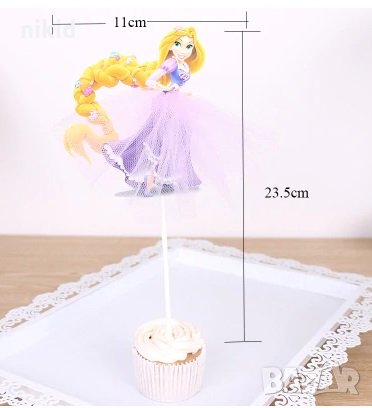 Рапунцел с тюл пола топер клечка украса декор торта мъфини, снимка 1