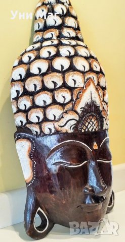 Стенна маска Буда от дърво, ръчна изработка, декорирана, подарък, сувенир, декорация, снимка 2 - Други - 33234559