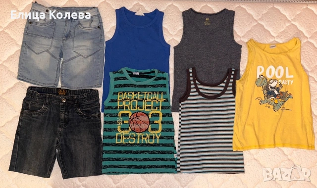 Сет от къси дънкови панталонки и потници за момче 6 г