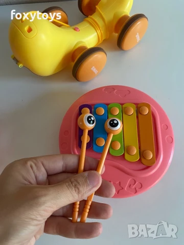 Охлювче за дърпане - 4 в 1 - ксилофон - в розов и зелен цвят, снимка 17 - Образователни игри - 51119479