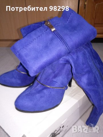 Сини дамски ботуши на ток, снимка 6 - Дамски ботуши - 35155086