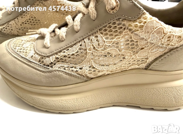 Оригинални Кожени Кецове Daris с Дантела Бежови, снимка 6 - Кецове - 52794378