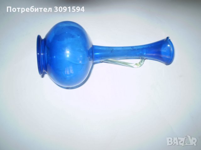 Рядка красива ръчно изработена  каничка от синьо стъкло, снимка 6 - Антикварни и старинни предмети - 35014139
