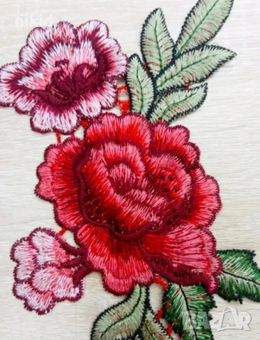 Роза Рози божур с листа голяма апликация за дреха дрехи самозалепваща се нашивка бродерия, снимка 3 - Други - 50324185