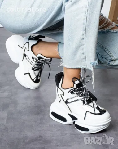 Кецове на платформа - бяло с черно - PA400