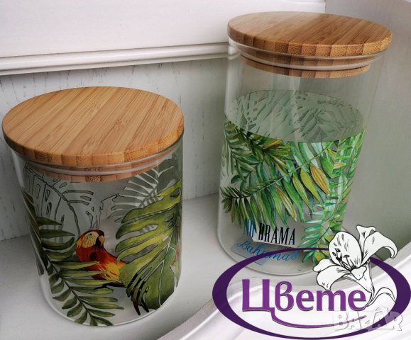 Стъклен буркан с бамбуков капак, снимка 2 - Кутии за храна - 44895888