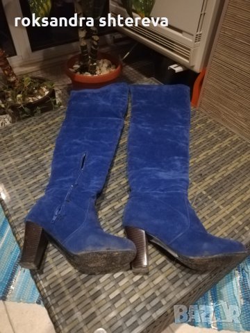 Сини ботуши тип чизми, снимка 1 - Дамски ботуши - 26998846