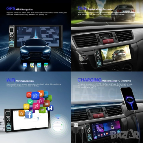 Мултимедия, Carplay, Android Auto, плеър, единичен дин, навигация, кола, автомобил, 1DIN, с Андроид, снимка 2 - Аксесоари и консумативи - 53064078