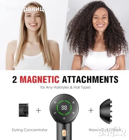 Нов Мощен Сешоар с Дифузер 110000RPM, 200М Йони, LCD, 1600W, 3 скорости, снимка 4 - Сешоари - 50184866