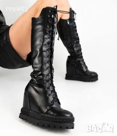 Ботуши на платформа - черна кожа