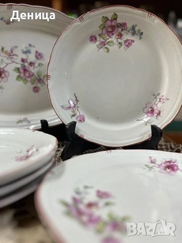  Ябълков цвят на СИП с червени миглички♥️ Плато-36 см 6 броя за основно-23.5 см , снимка 2 - Чинии - 52726047