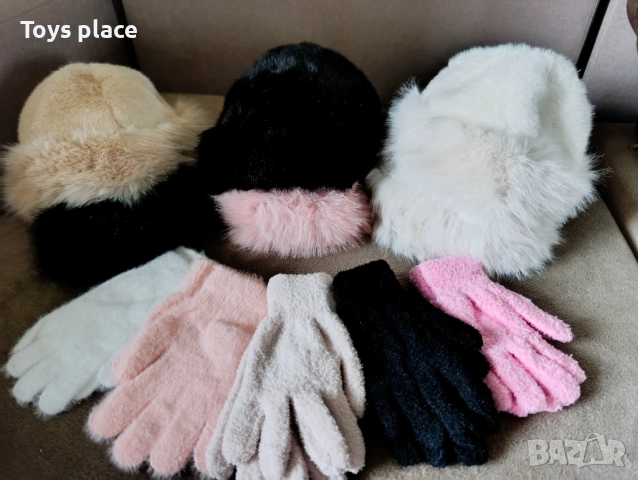 Зимна плетена шапка с пух, ръкавици , снимка 11 - Шапки - 52811321