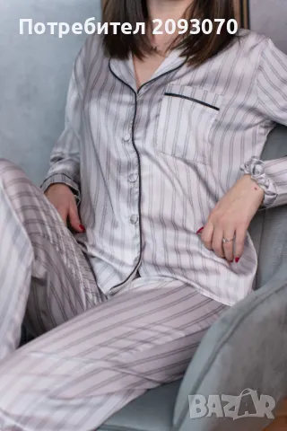 Дамска сатенена пижама + скрънчи за коса, снимка 9 - Комплекти - 48940313