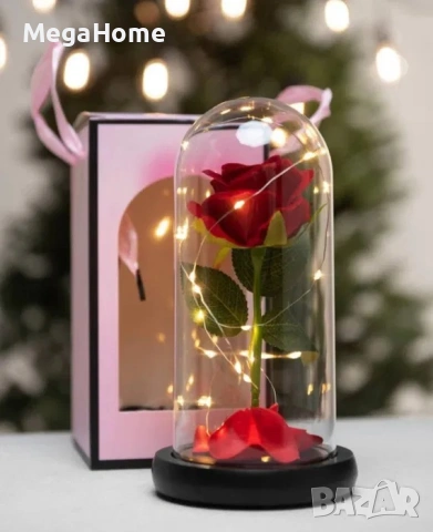 Красива Вечна роза в стъкленица + Led светлина, снимка 4 - Изкуствени цветя - 53332865