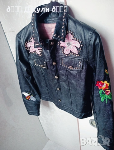 Кожено яке от естествена кожа с бродерии, снимка 3 - Якета - 53520610