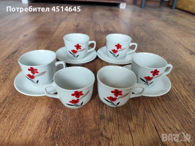 Сервиз за кафе червени цветенца 