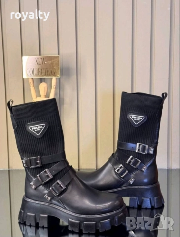PRAD🅰️ Дамски Стилни Черни Боти , снимка 4 - Дамски боти - 52232052