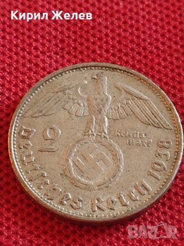 Сребърна монета 2 райхсмарки 1938г. Нацистка Германия Трети Райх с СХВАСТИКА за КОЛЕКЦИЯ 42061, снимка 4 - Нумизматика и бонистика - 43798625