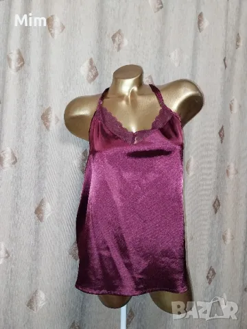 М Къса сатенена нощница бордо, снимка 3 - Нощници - 50416714