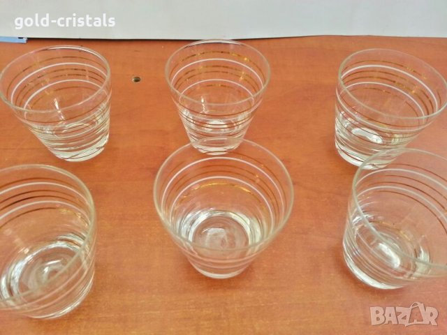 Стъклени чаши чашки с златен кант, снимка 2 - Антикварни и старинни предмети - 27048581