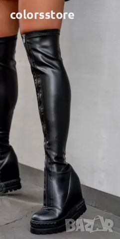 Ботуши на платформа - черна кожа - BP1, снимка 3 - Дамски ботуши - 47299038