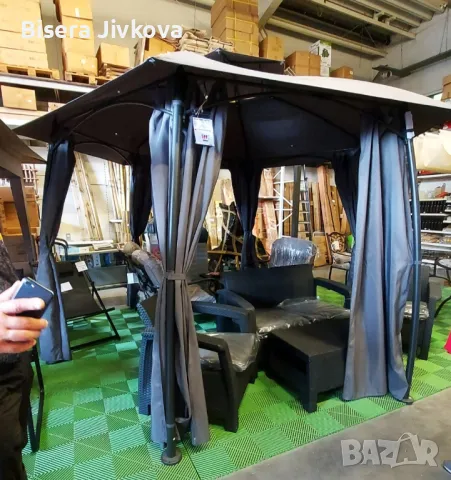 Чисто нова градинска шатра със завеси, цвят графит, снимка 1