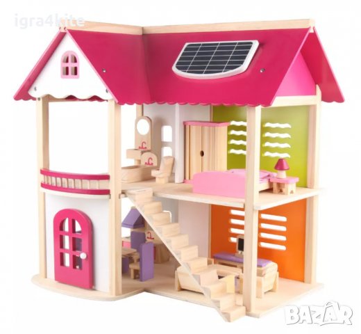 Намалена цена ! Нов модел дървена къща с обзавеждане за деца / игра и симулации . дървени игри
