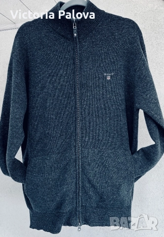 Класически сив кардиган/ жилетка с цип премиум GANT Швеция, снимка 5 - Блузи - 52430660