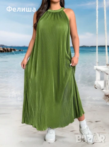 Прекрасна Дълга Маслинено Зелен Цвят Солей Рокля