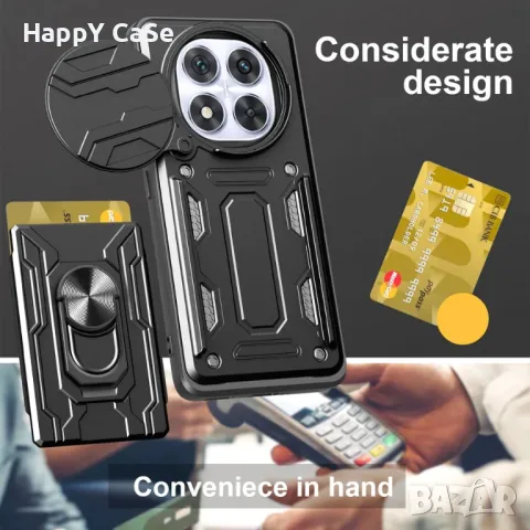 Xiaomi Redmi Note 14 / 14 Pro / 14 Pro+ / CARD SLOT Удароустойчив кейс гръб калъф с пръстен, снимка 6 - Калъфи, кейсове - 48643937