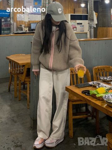 Дамски широк плетен суичър с цип и ревер, 2цвята, снимка 3 - Суичъри - 43550892