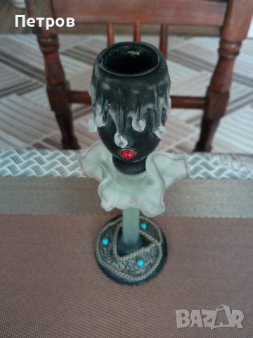 Продавам красив свещник от цветно,матирано стъкло., снимка 2 - Колекции - 40297624