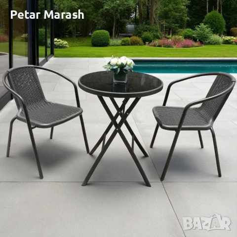 Комплект Thasos – 2 стола и сгъваема маса с темперирано стъкло, антрацит, снимка 2 - Градински мебели, декорация  - 50960913