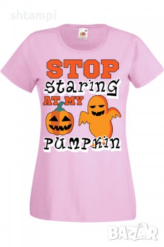 Дамска тениска Stop Staring At My Pumpkin 2,Halloween,Хелоуин,Празник,Забавление,Изненада,Обичаи,, снимка 10 - Тениски - 38144095
