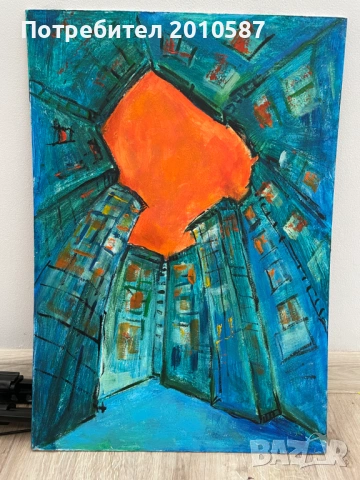 Сини сгради 35х50 см живописна картина