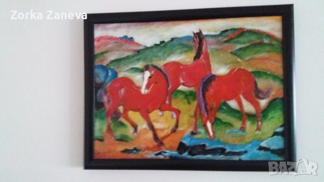 Картина с рамка Червени коне, снимка 2 - Картини - 36575931