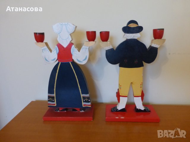 Немски дървени свещници 2 бр Мъж и Жена свещник 1990 г, снимка 2 - Декорация за дома - 43563707