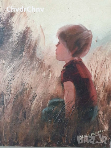Folke Larsson 82х67см/голяма стара шведска картина масло върху платно/дете-момче/дървена рамка, снимка 2 - Картини - 52364458