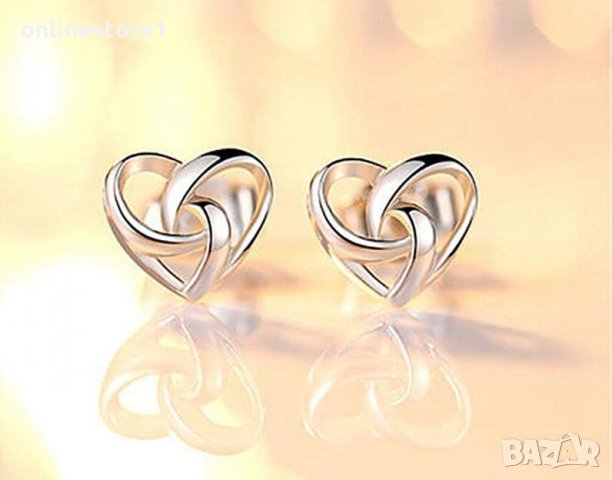 Сребърни обеци - сърце с печат 925 сребро BF130, снимка 2 - Обеци - 27407436