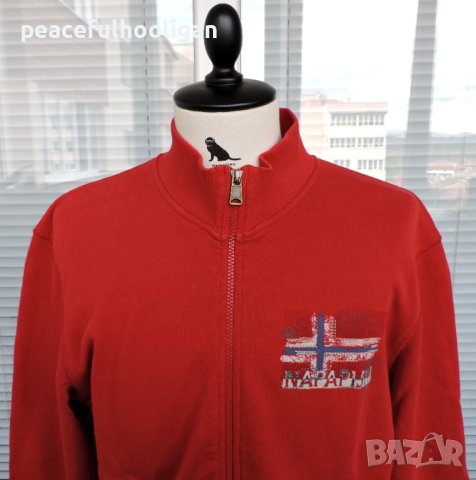 Napapijri Men's Red Long Sleeve Full Zipped Casual Track Jacket  - мъжко горнище размер L, снимка 2 - Суичъри - 43252709