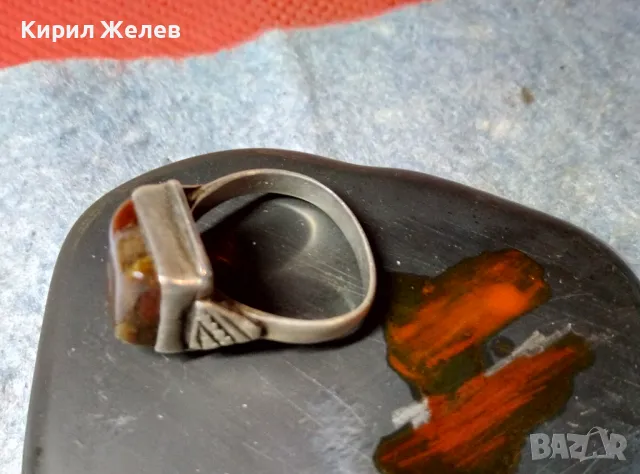 Старинен СКЪПОЦЕНЕН СРЕБЪРЕН ПРЪСТЕН СРЕБРО ВИСОКА ПРОБА с ПОЛИРАН ЯСПИС АР ДЕКО РЪЧНА РАБОТА 47583, снимка 4 - Антикварни и старинни предмети - 49247311