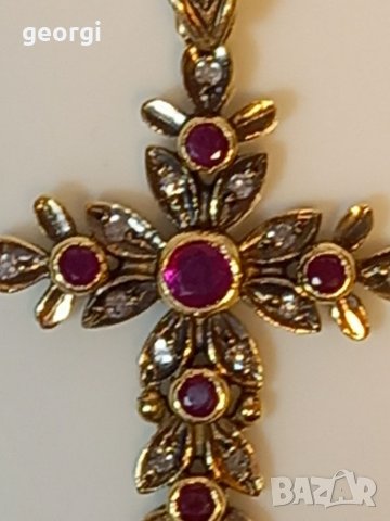 Златен кръст с рубини и брилянти уникат, снимка 13 - Колиета, медальони, синджири - 39145865