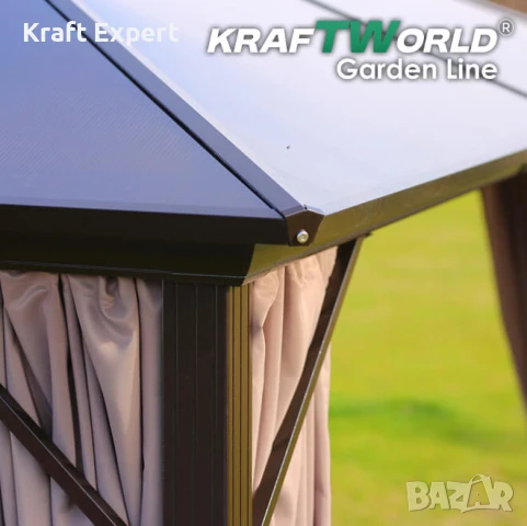 Луксозна Шатра KraftWorld Tenerife – 3×4 м с Твърд Покрив,Мрежа и Завеси, снимка 5 - Градински мебели, декорация  - 51206305