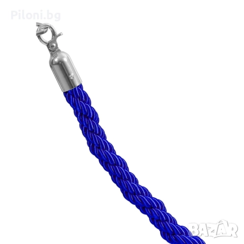 Комплект два сребристи ограничителни пилона със синьо усукано въже, снимка 2 - Друго търговско оборудване - 52811201
