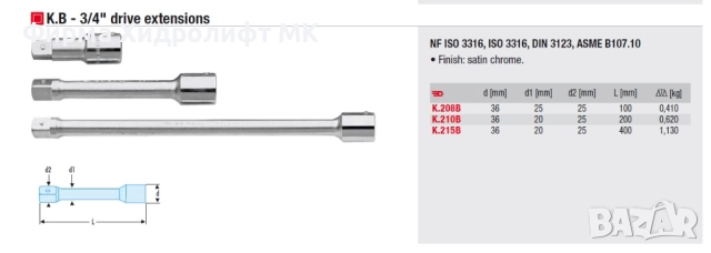 FACOM K.215B Удължение 400мм 3/4', снимка 2 - Гедорета - 34473549