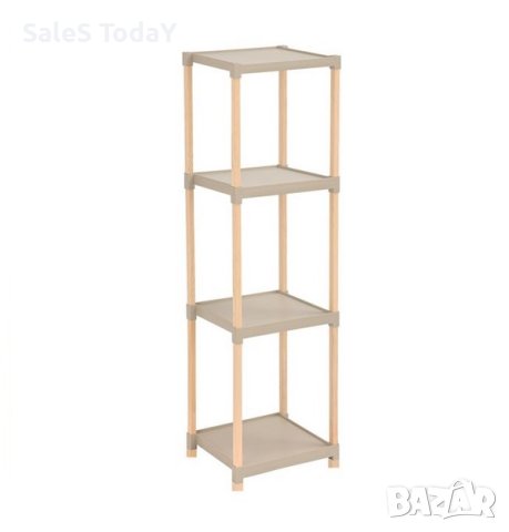 Дървен рафт, Етажерка с 4 пластмасови рафта, 25x26x100см, снимка 3 - Етажерки - 43380867