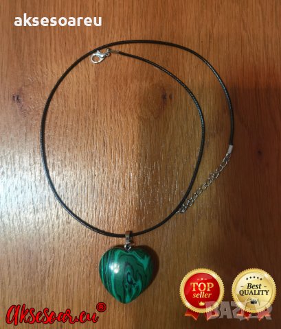 Ново колие каишка медальон с висулка любовно сърце от красив минерал малахит модни бижута за подарък, снимка 5 - Колиета, медальони, синджири - 38325788