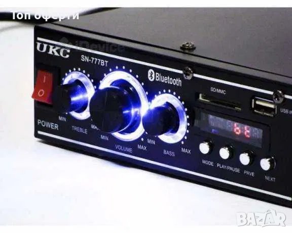 Мини стерео усилвател SN-777BT Bluetooth USB, снимка 4 - Ресийвъри, усилватели, смесителни пултове - 36968219